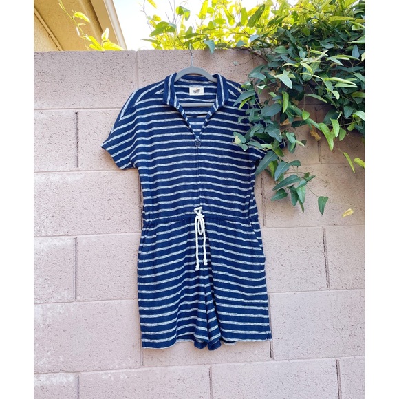 MARINE LAYER NWOT Navy Striped Terry Up Textured Nautical Romper - Picture 2 of 12